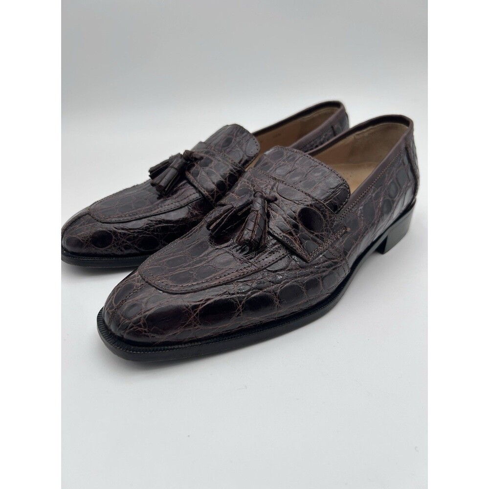 ZELLI Genuine Crocodile Loafers Shoes Tassels Slip on Mens Size 9.5M Italy